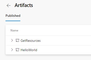 List of Artifacts published from the successful run of the Shared Pipeline: GetResources and HelloWorld 